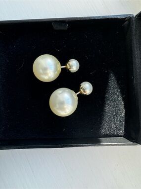 Dior Tribal Double-Sided Pearl Stud Earrings - Ivory and Gold